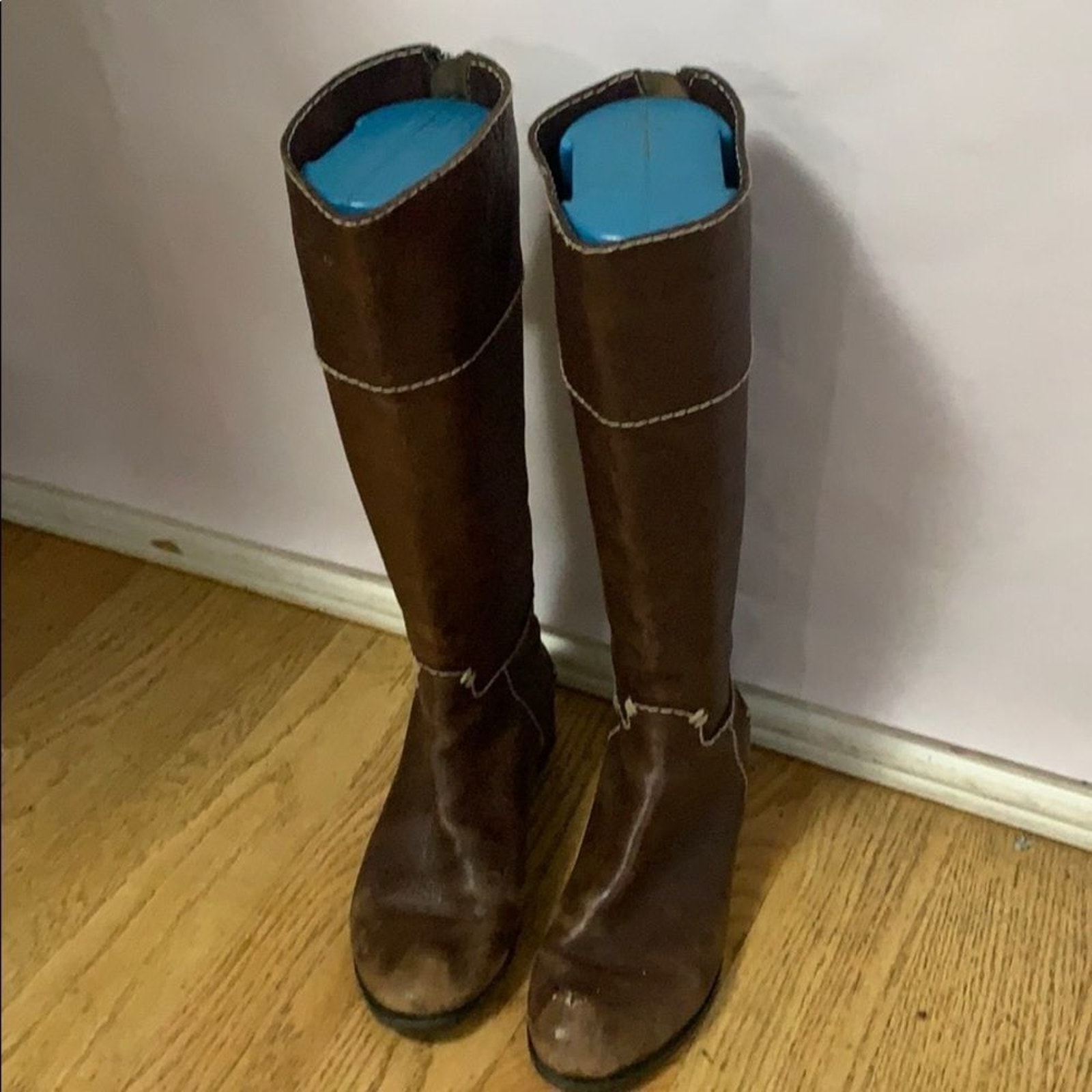 Chloe Brown Leather Open Zipper Boots Size